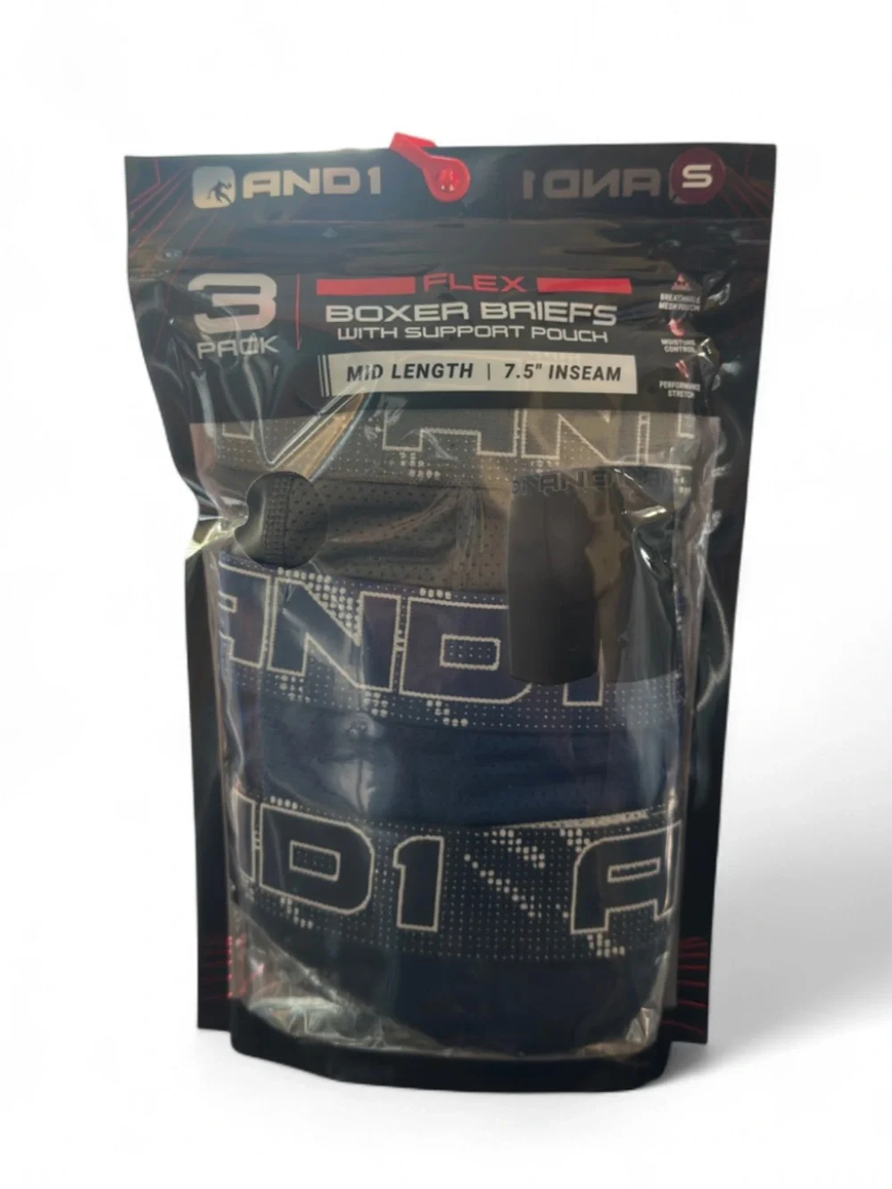 And1 3-Pack Boxer Briefs w/ Support Pouch 7.5” Inseam Size Small (Waist 28-30”)